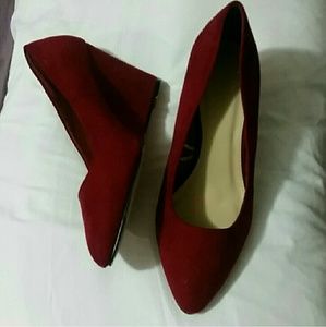 NWOT Red suede wedges